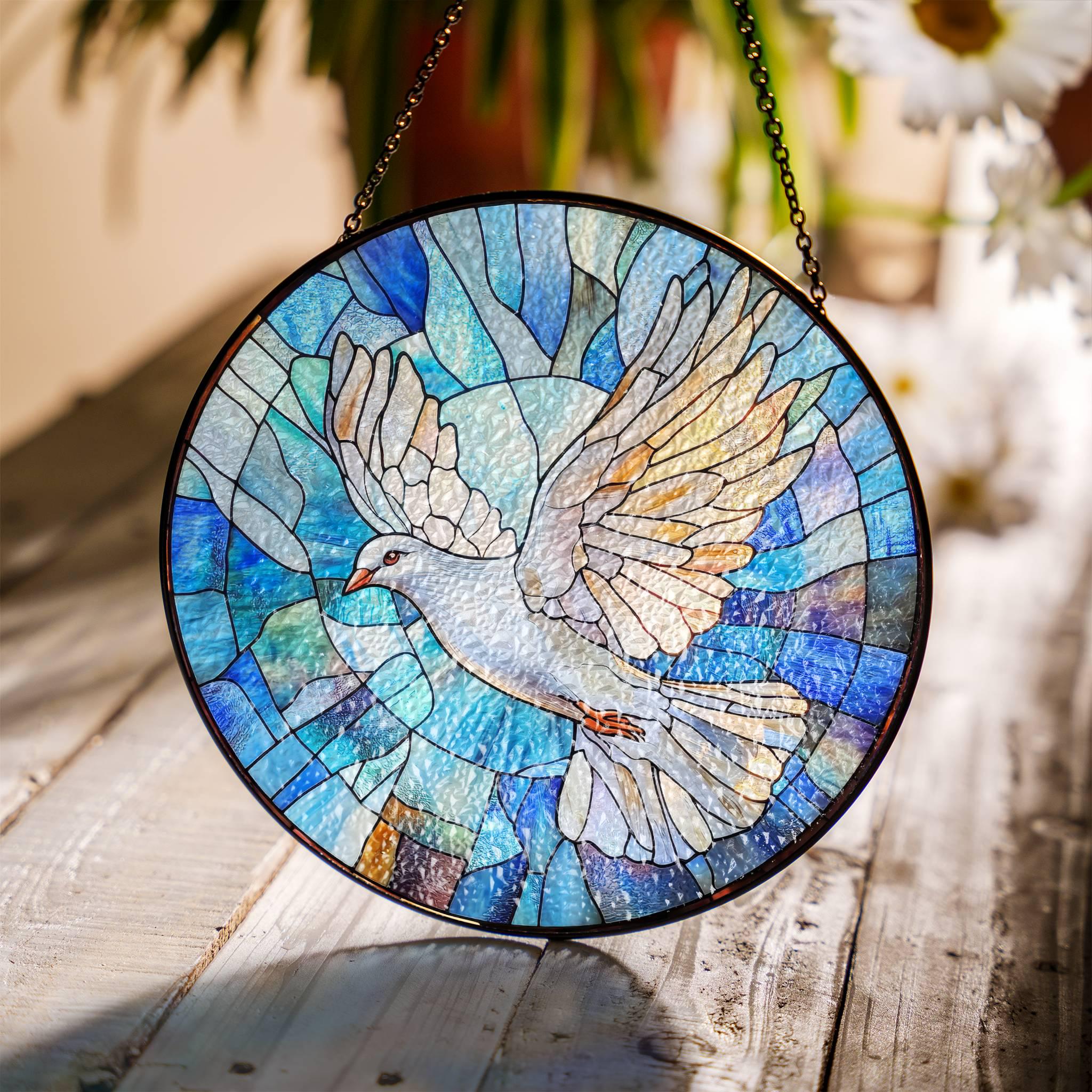 鳩のステンドグラスサンキャッチャー：平和の鳥の窓飾り - Etsy 日本