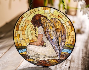 Angel Stained Glass SunCatcher Angel Wings Light Catcher Window Hanging Home Decor Heaven Gifts