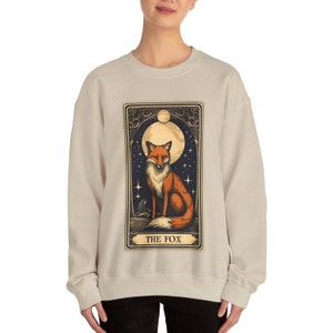 Fox Sweatshirt, The Fox Tarot Card Sweatshirt, Fox Lover Gifts for Fox Lover Sweater, Fox Crew Neck Jumper Sand