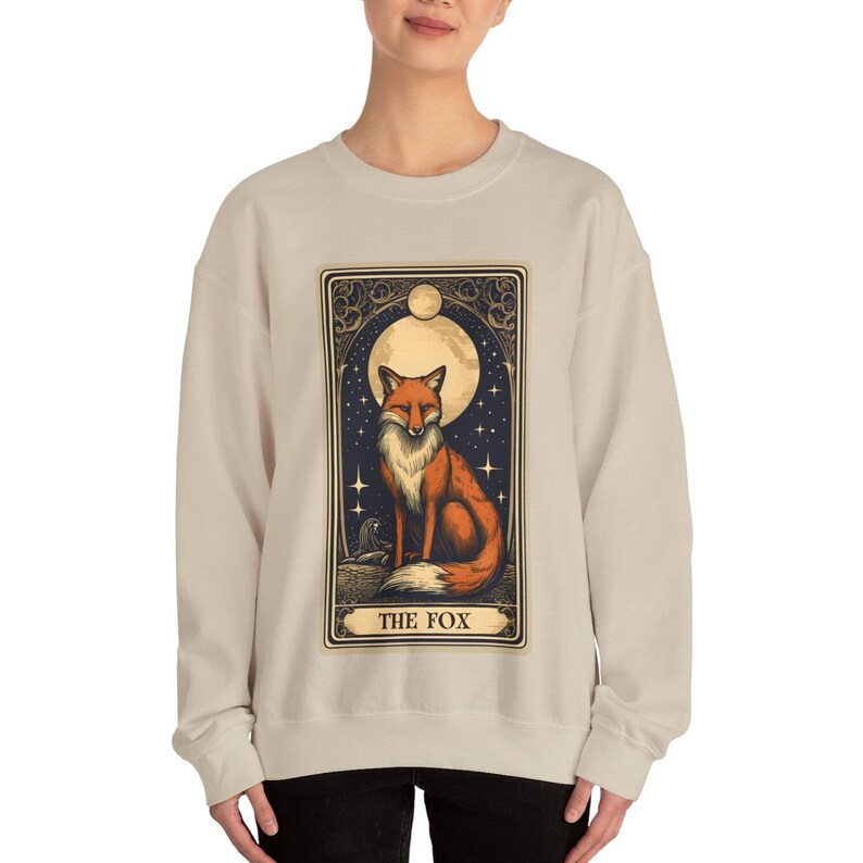Fox Sweatshirt, The Fox Tarot Card Sweatshirt, Fox Lover Gifts for Fox Lover Sweater, Fox Crew Neck Jumper Sand