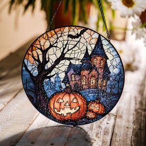 Halloween Stained Glass SunCatcher Halloween LightCatcher Window Hanging Home Decoration