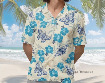 Camisa hawaiana de polilla, camisa de polilla Hibiscus camisa de manga corta con botones Camiseta de insecto