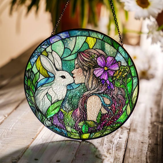 Spring Equinox SunCatcher: Stained Glass Ostara Window Hanging