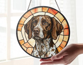 German Shorthaired Pointer Stained Glass Suncatcher: German Shorthaired Pointer Dog Light Catcher Home Decor