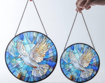 鳩のステンドグラスサンキャッチャー：平和の鳥の窓飾り - Etsy 日本