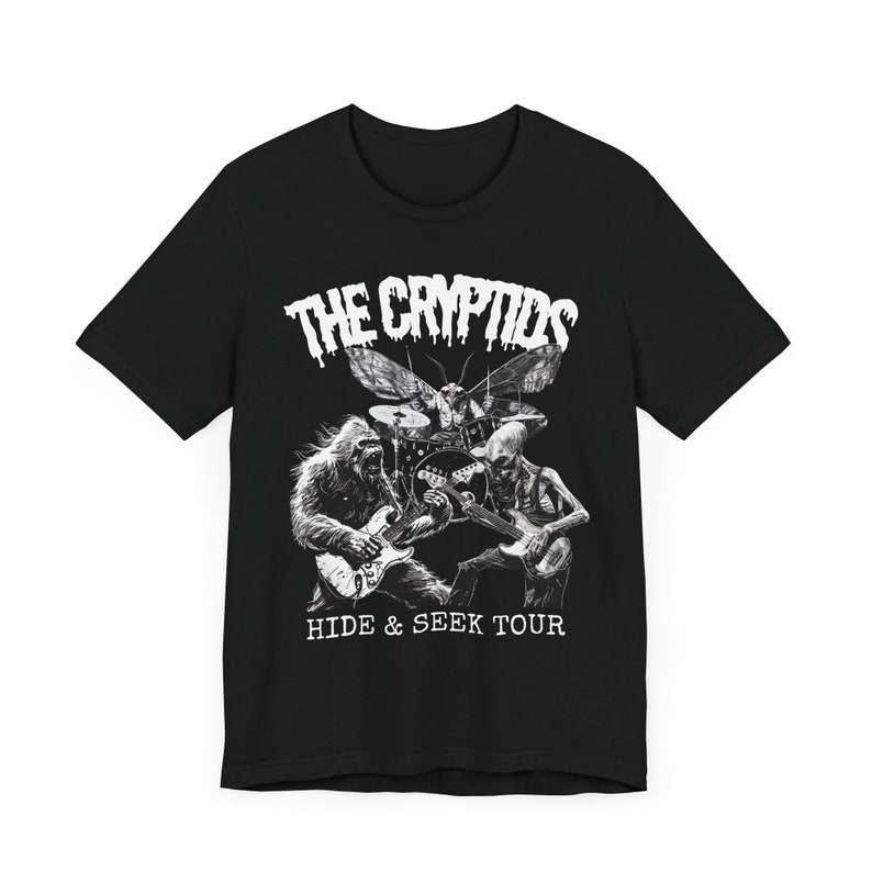Cryptid Shirt, The Cryptids Hide and Seek Tour T-Shirt, Bigfoot Mothman UFO T-shirt Funny Alien TShirt Sasquatch Cryptozoology Rock & Roll Unisex T-shirt