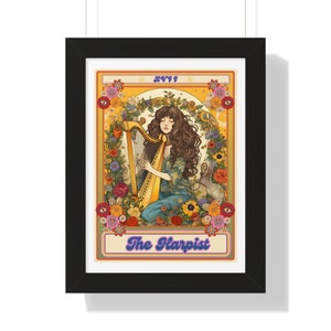 Art mural de harpe, impression encadrée de la carte de tarot harpiste, décoration murale de harpe, œuvre d’art de harpe, cadeau de joueur de harpe pour harpiste