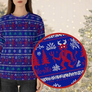 Krampus Ugly Christmas Sweatshirt, The Krampus Funny Christmas Crew Neck Ugly Sweater Style Krampus Christmas