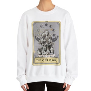 Katzenliebhaber Sweatshirt, die Katzenmama Tarot-Karte Sweatshirt, Katzenmama Geschenke Katzenpullover für Frauen Katzenpullover Katzensweatshirt White