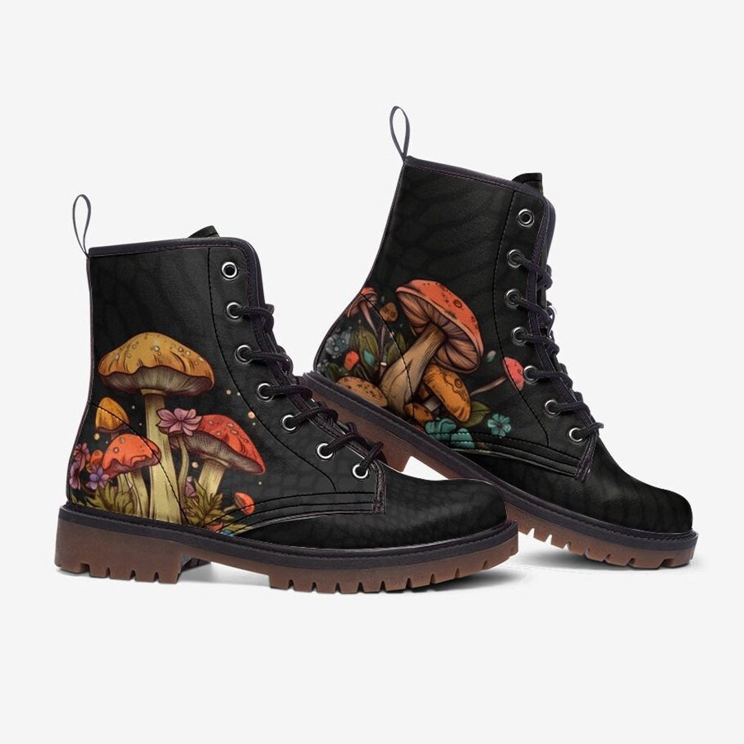 Mushroom Boots, Rave Boots Festival Boots Black Mushroom Vegan Leather