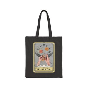 Knitting Tote Bag, The Knitter Tarot Card Tote Bag, Knitter Canvas Tote Bag Knitter Shopping Bag for Knitting Lover Black