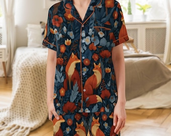 Satijnen pyjamaset Red Fox: damesnachtkleding met korte mouwen