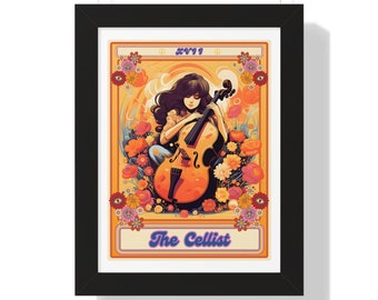 Cello Wall Art, The Cellist Tarot Card Framed Print, Cello Wall Decor Cello Artwork Cello Player Gift For Cellist