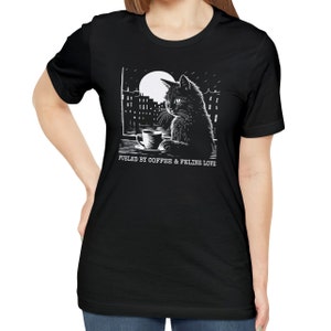 Coffee Cat Shirt, Black Cat Coffee Lover Tshirt Cat Shirt image 5