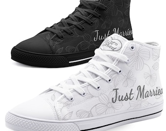 Just Married High Top Sneakers: Bride and Groom Matching Wedding Shoes