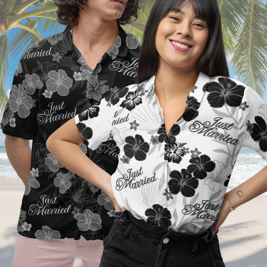 Just Married Bride and Groom Matching Button Down Shirt, Personalized ...