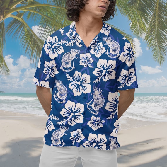 NOANOA HAWAII ネイビーマイレ柄　ショートラジャ Rat Hawaiian Shirt: Short-sleeve Button Down, Rat Lover Gift - Etsy