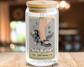 TapDancer Tarot Card Tumbler: 16oz Sipper Glass with Bamboo Lid Tap Dancing