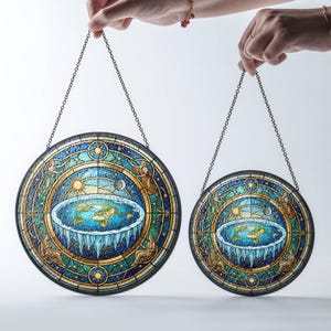 Flat Earth Suncatcher Faux Stained Glass: Conspiracy Theory Window Hanging image 2
