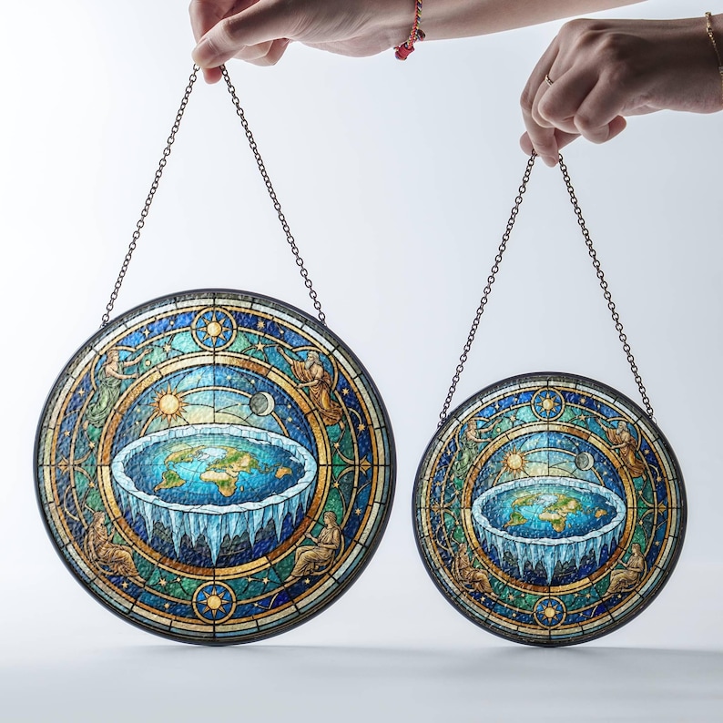 Flat Earth Suncatcher Faux Stained Glass: Conspiracy Theory Window Hanging image 2