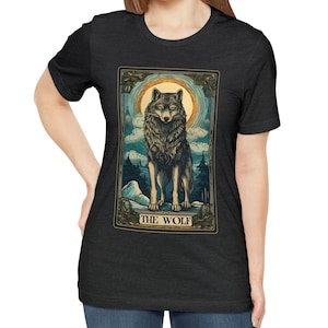 The Wolf Tarot Card Shirt, Wolf Shirt, Wolves Lover Gifts Wolf Gifts Dark Grey Heather