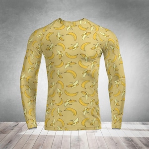 Banana Print Long Sleeve Rash Guard: MMA Jiu jitsu Compression Shirt