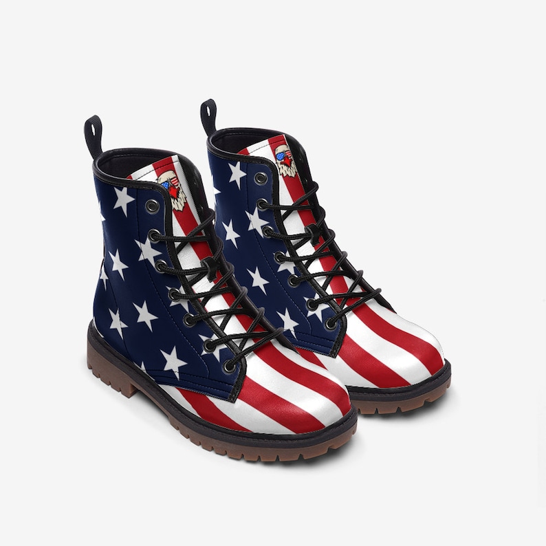 American Flag Boots, USA Flag Boots Combat Boots Vegan Leather Lace Up boots Patriotic Boots 4th Of July Independence Day image 2