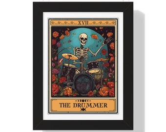 Drum Wall Art, The Drummer Tarot Card Framed Print, Drummer Wall Art Drums Art Print, Drummer Gift for Drum Player