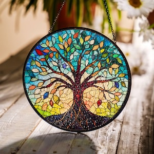 Tree of Life Stained Glass Sun Catcher Light Catcher Window Hanging Protection Charm Home Decoration World Tree