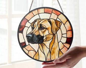 Black Mouth Cur glas-in-lood zonnevanger: Black Mouth Cur hondenlichtvanger woondecoratie