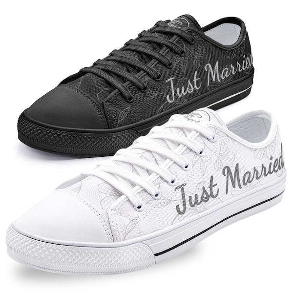 Just Married Husband and Wife Matching Shoes Personalized Bride Sneakers Honeymoon Couples Bride and Groom Bridal Shoes Custom Wedding Shoes