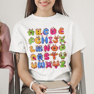 Camisa Monster Alphabet, camisa ABC, camiseta del alfabeto, camisa de maestro Kingergarten, camisa del alfabeto para preescolar, camisa de maestro, camisa de guardería