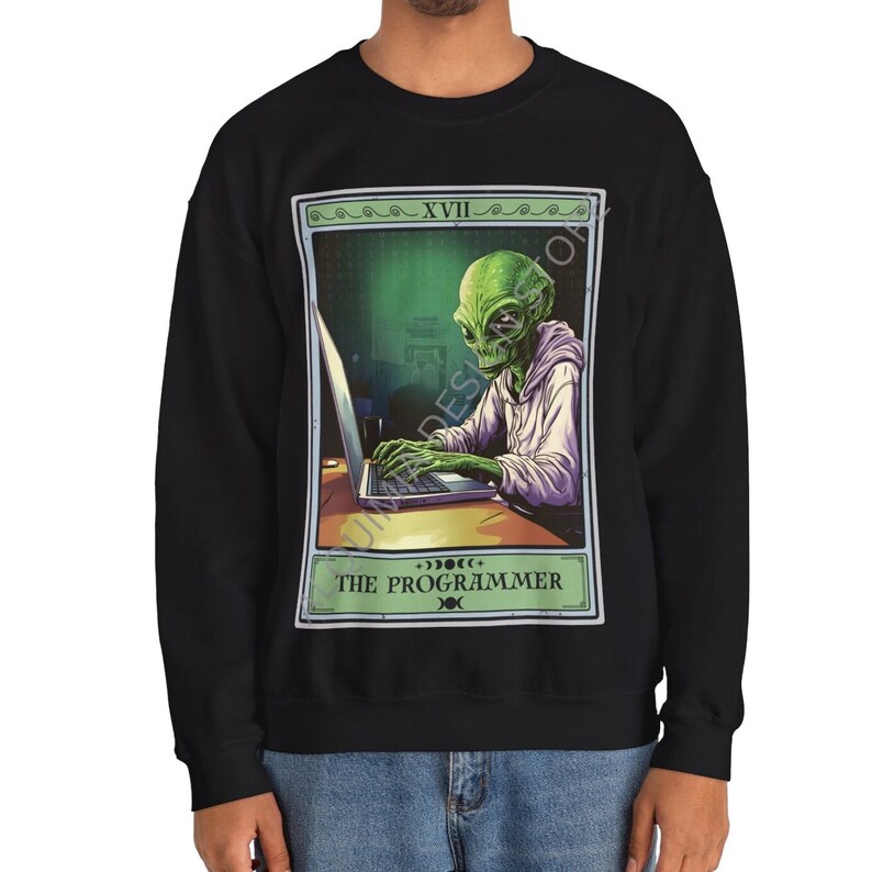 Sweat-shirt programmeur, sweat-shirt carte de tarot programmeur, pull codeur cadeau programmeur extraterrestre, cadeau pour codeur cadeaux Computer Geek Black