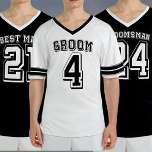 Groom & Groomsmen Football Jersey Shirts, Groom and Groomsman Matching Jersey Bachelor Party Custom Names and Numbers Best Man Groom Shirts