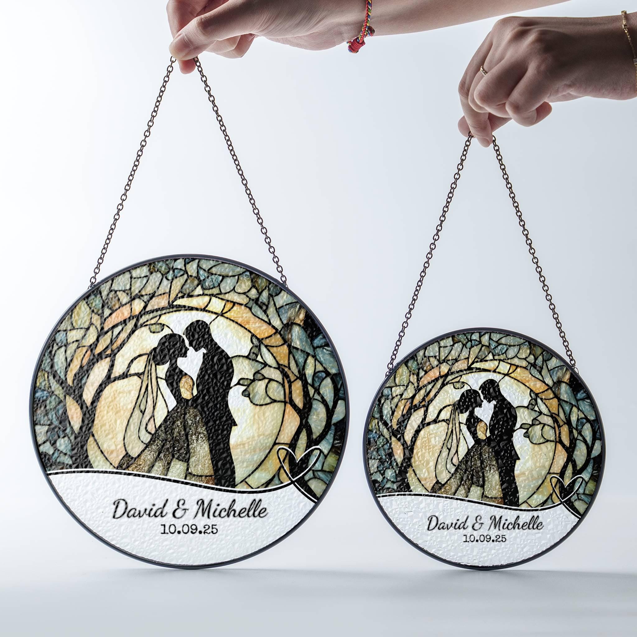 Wedding Gift Stained Glass Sun Catcher Ornament Bride and Groom Ornament Light Catcher Mr & Mrs Couples Gift Bridal Shower Gift for Couple
