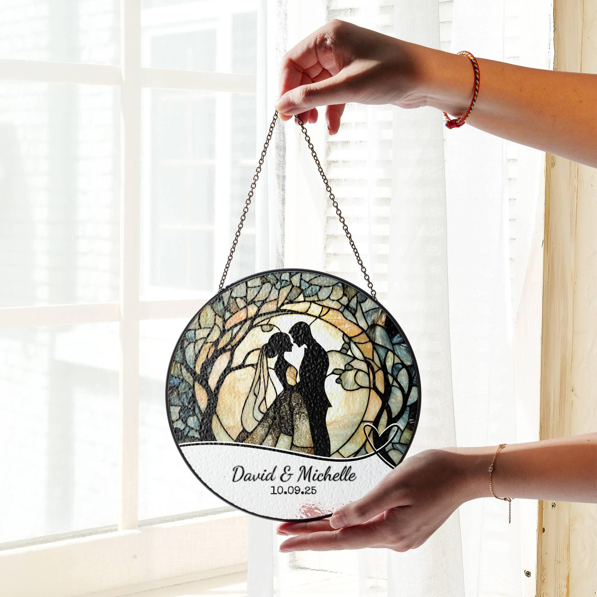 Wedding Gift Stained Glass Sun Catcher Ornament Bride and Groom Ornament Light Catcher Mr & Mrs Couples Gift Bridal Shower Gift for Couple