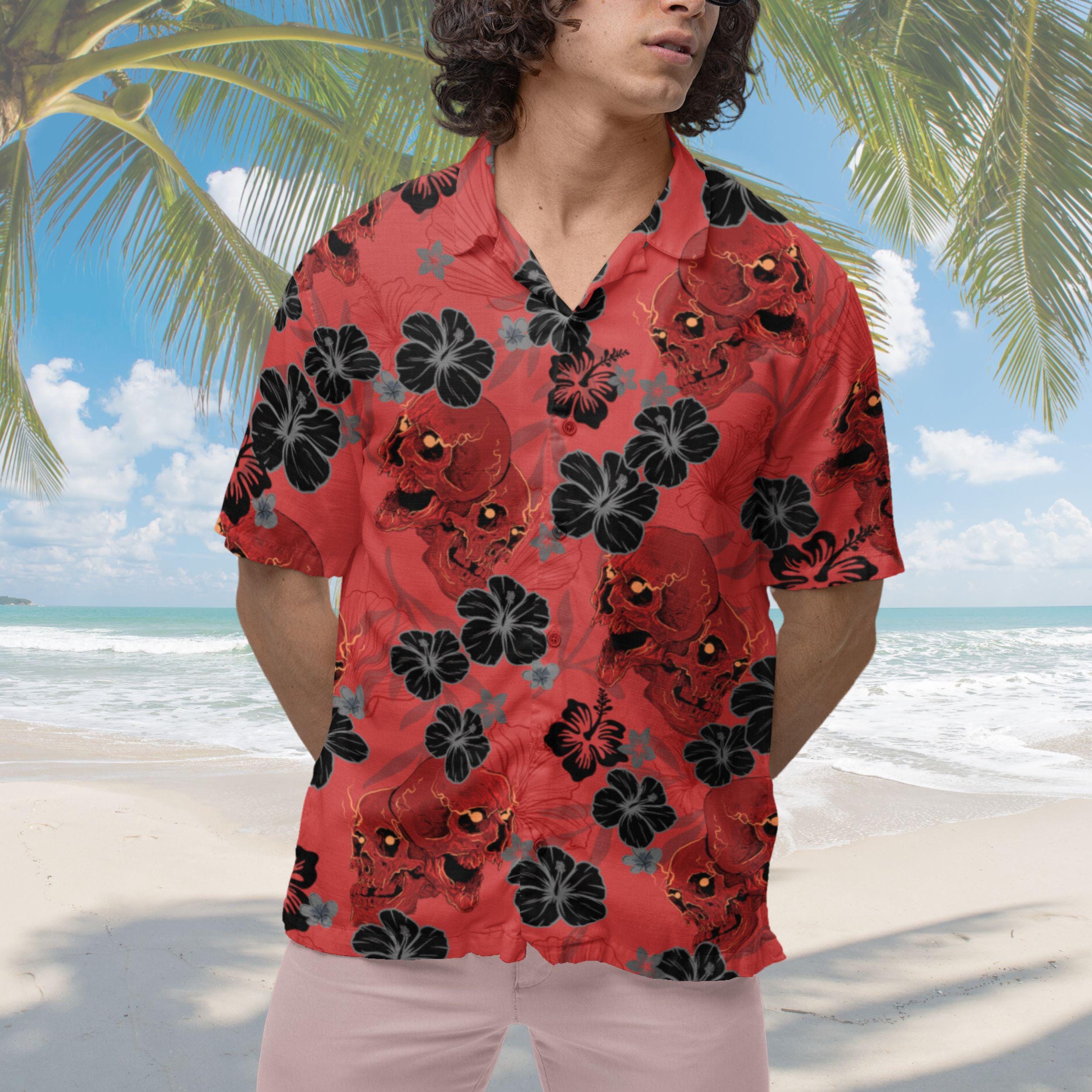 Skull Hawaiian Shirt: Screaming Skeleton Hibiscus Flower Print - Etsy