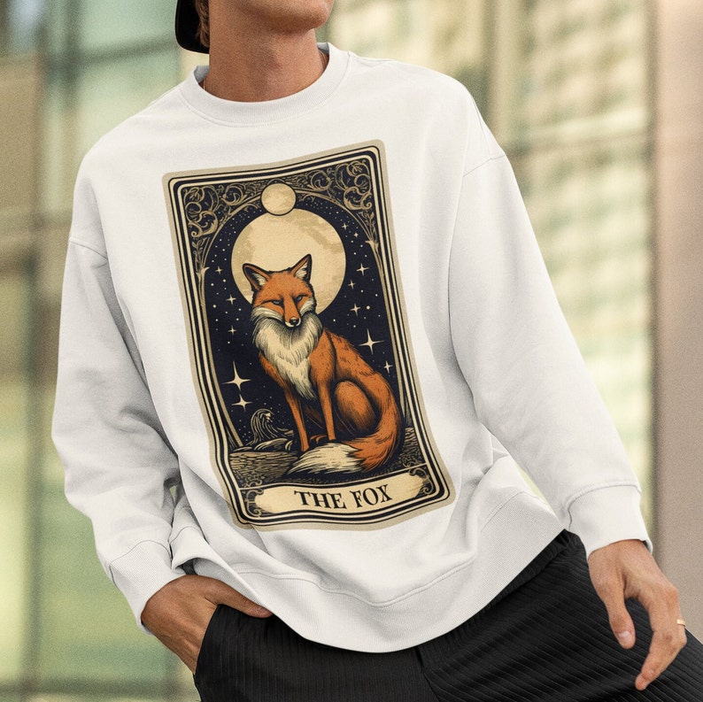 Fox Sweatshirt, The Fox Tarot Card Sweatshirt, Fox Lover Gifts for Fox Lover Sweater, Fox Crew Neck Jumper image 2