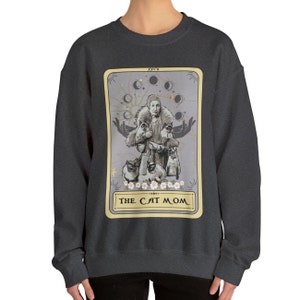 Katzenliebhaber Sweatshirt, die Katzenmama Tarot-Karte Sweatshirt, Katzenmama Geschenke Katzenpullover für Frauen Katzenpullover Katzensweatshirt Dark Heather