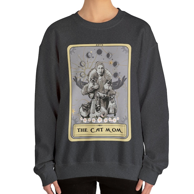 Katzenliebhaber Sweatshirt, die Katzenmama Tarot-Karte Sweatshirt, Katzenmama Geschenke Katzenpullover für Frauen Katzenpullover Katzensweatshirt Dark Heather
