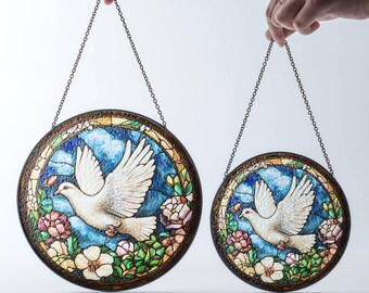 鳩のステンドグラスサンキャッチャー：平和の鳥の窓飾り - Etsy 日本