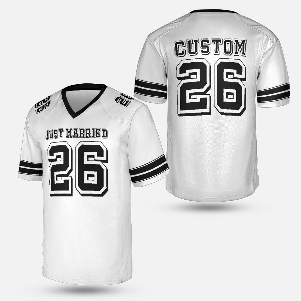 just-married-matching-bride-groom-football-jersey-shirts-custom