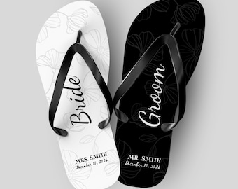 Chanclas personalizadas para la novia - Sandalias de boda personalizadas con nombre y fecha, a juego para la novia y el novio.