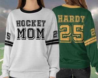 Personalized Hockey Mom Sweatshirt: Lightweight Jersey Number Crew Neck