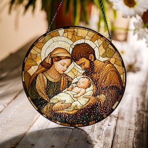 Krippe Suncatcher Weihnachtskrippe Glasmalerei Christliche Kunst Lichtfänger Fensterbehang Jesus Dekoration Geschenke Religiöses Weihnachten
