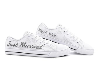 Just Married Husband and Wife Matching Shoes Personalized Bride Sneakers  Honeymoon Couples Bride and Groom Bridal Shoes Custom Wedding Shoes