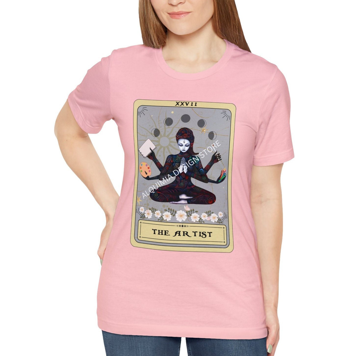 Tシャツ・カットソー SATUR Tarot Graphic Short Sleeve T-Shirt Classic Navy SA242U Painting Artist Tarot Card Shirt, the Artist Goddess T-shirt