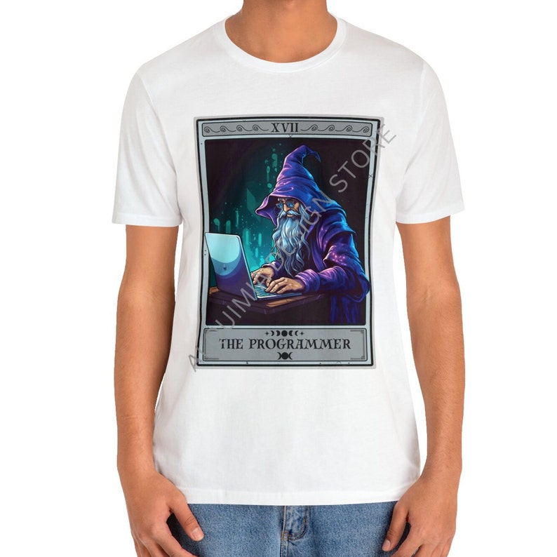 The Programmer Tarot Card Shirt, Programmer T-shirt Wizard Programmer Coder Shirt Computer Geek Software Engineer Gifts Programmer Gift White