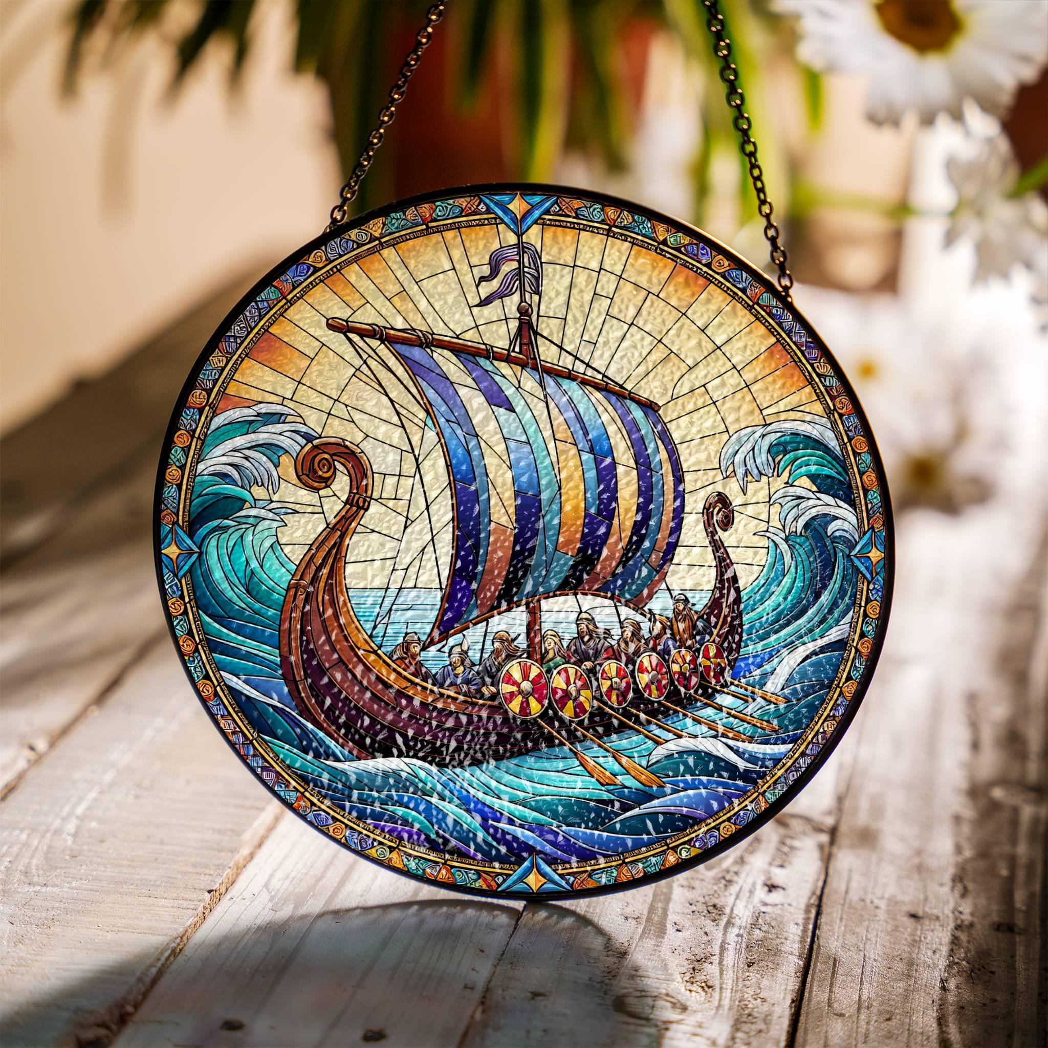 Viking Ship ガラス細工オブジェ Viking Longship Suncatcher: Stained Glass Window Hanging - Etsy
