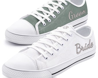 Sage Green Wedding Sneakers: Bride Groom Personalized Matching